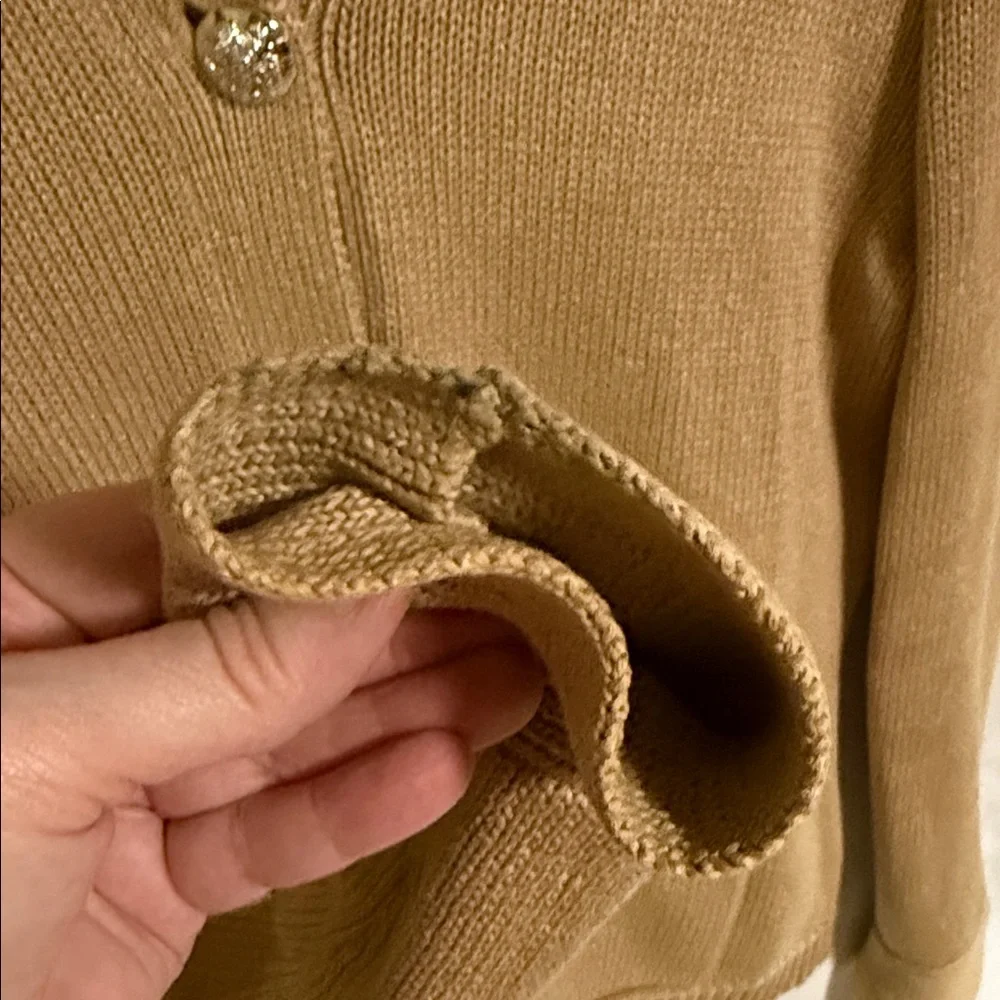 Lauren Ralph Lauren Women's Vintage Tan Cardigan Mercerized Cotton Shawl Collar